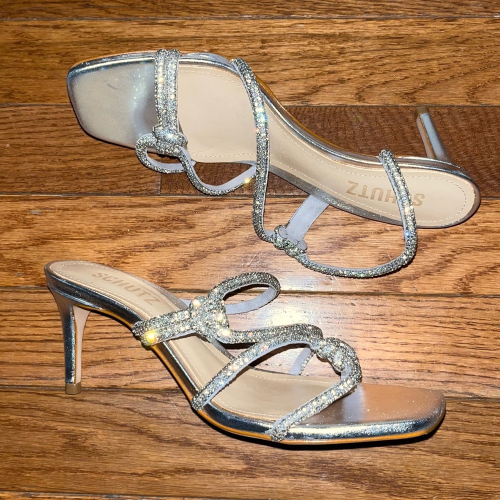 SCHUTZ Lauryn Slide Sandals Cristal Forro & Silver Women’s 5.5B Jewel Encrusted - Picture 6 of 16